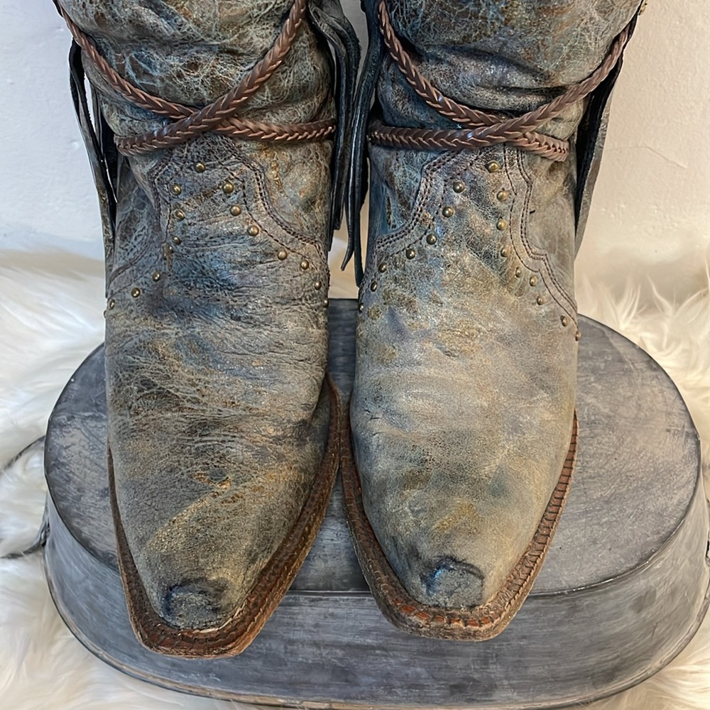 #0167 Corral Vintage Leather Snip Toe Cowboy Boot With Fringe-7.5 - Picture 5 of 15